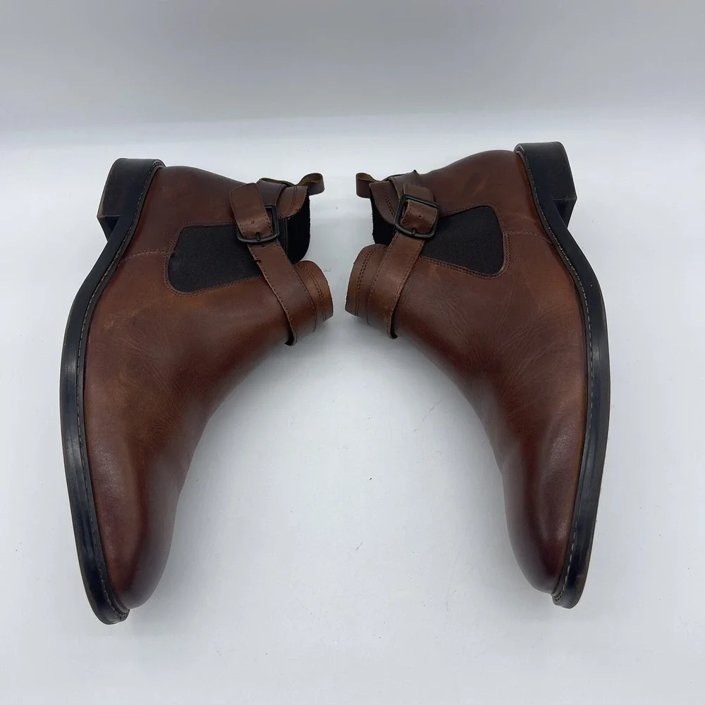 Kenneth Cole New York Sum-Times Mens Size 9.5 Chelsea Leather Boots Cognac Brown